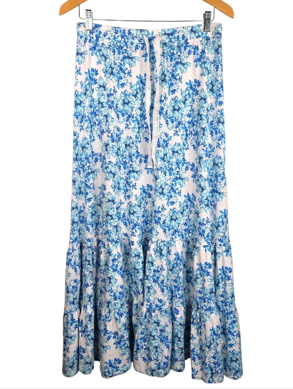 Garnet Hill Floral Pull On Maxi Skirt Tiered Sz S Cottegecore Romantic Lace